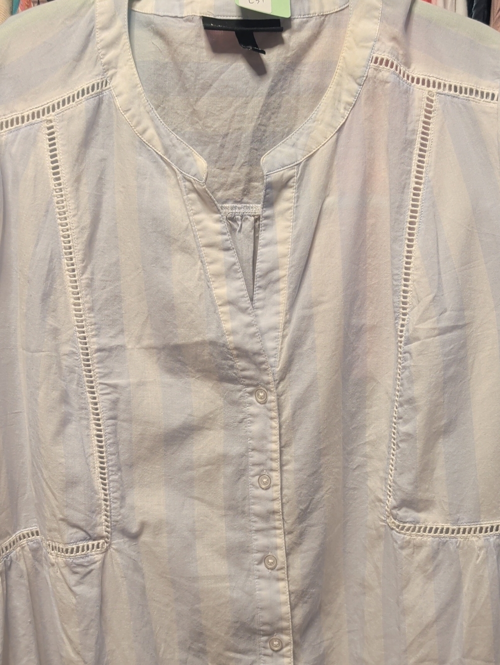 Lane Bryant Light Blue Striped  💯 Cotton Button-Up Top